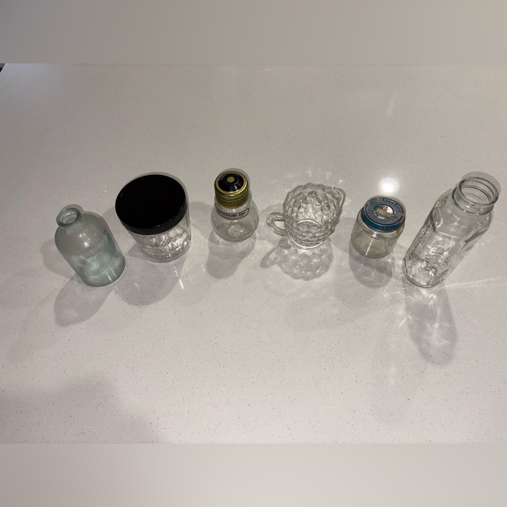 Vintage glass lot Skippy 1950s rumford bottle baby gerber jar lightbulb Germany